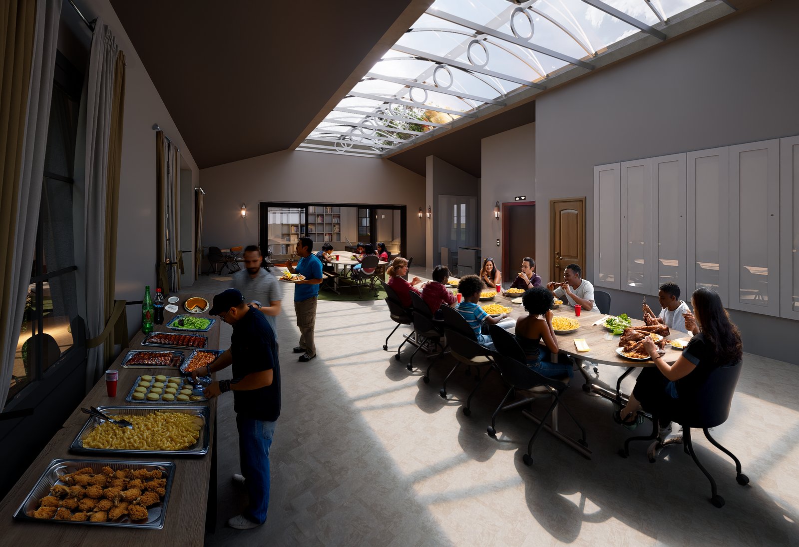 Big room, community dinner