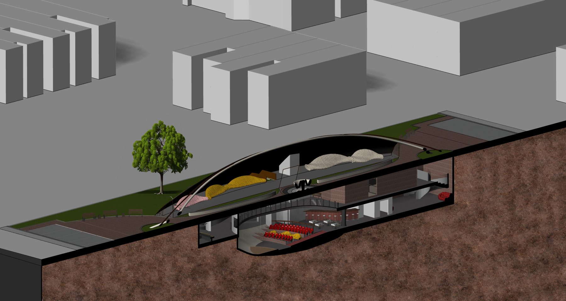 Cutaway section perspective render