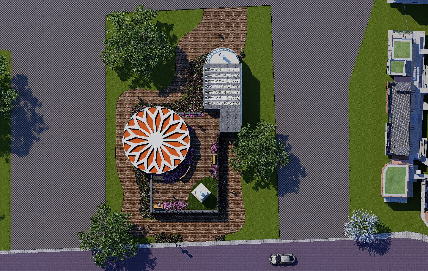 Site plan, rendered top-down view